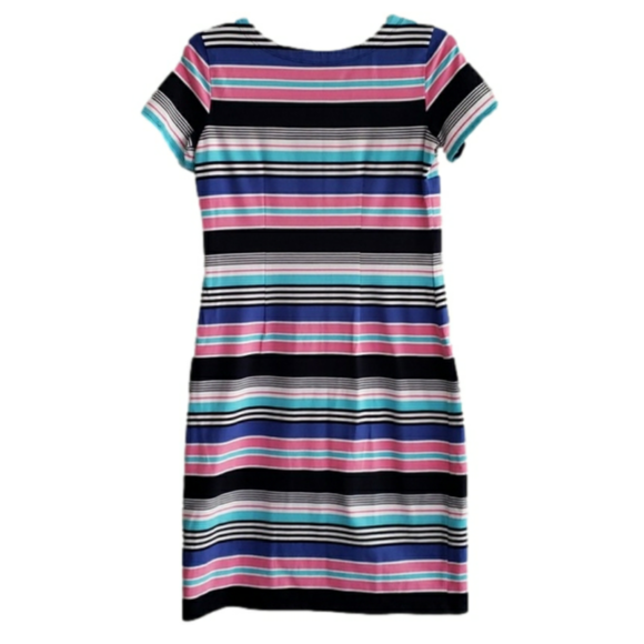 Talbots Multicolor Stripe Jersey Bodycon Dress Gold Button - Picture 4 of 7